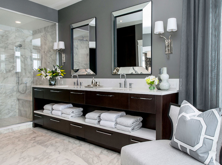 Gray Bathroom Walls
 Dark Brown Double Washstand Contemporary bathroom