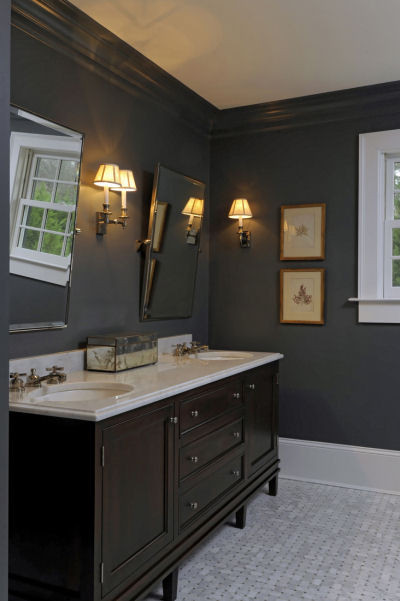 Gray Bathroom Walls
 Brown Double Vanity Traditional bathroom The Banks