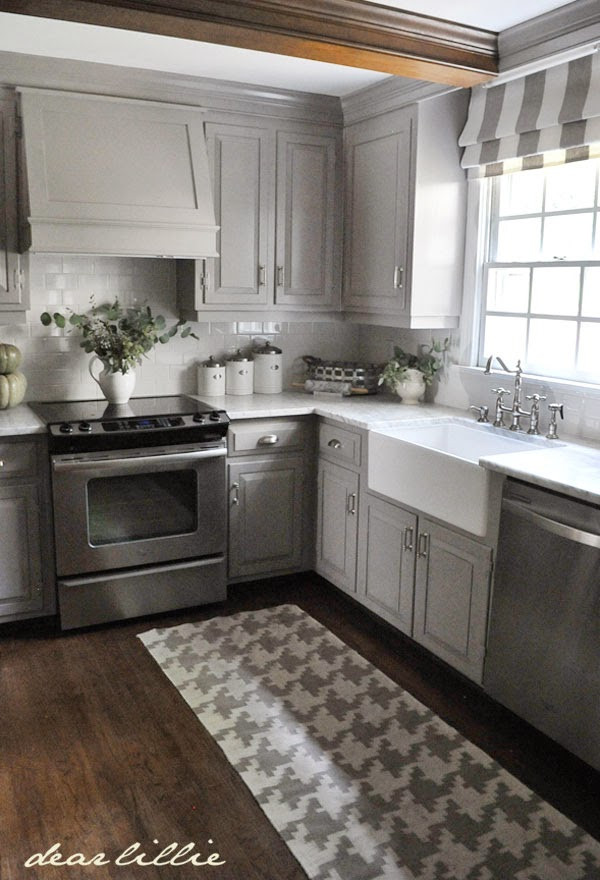 Gray Tile Kitchen
 Dear Lillie Darker Gray Cabinets and Our Marble Review