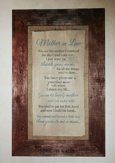 Great Gift Ideas For Mother In Laws
 Mother In Law DIY Wall Art with Burlap Mat