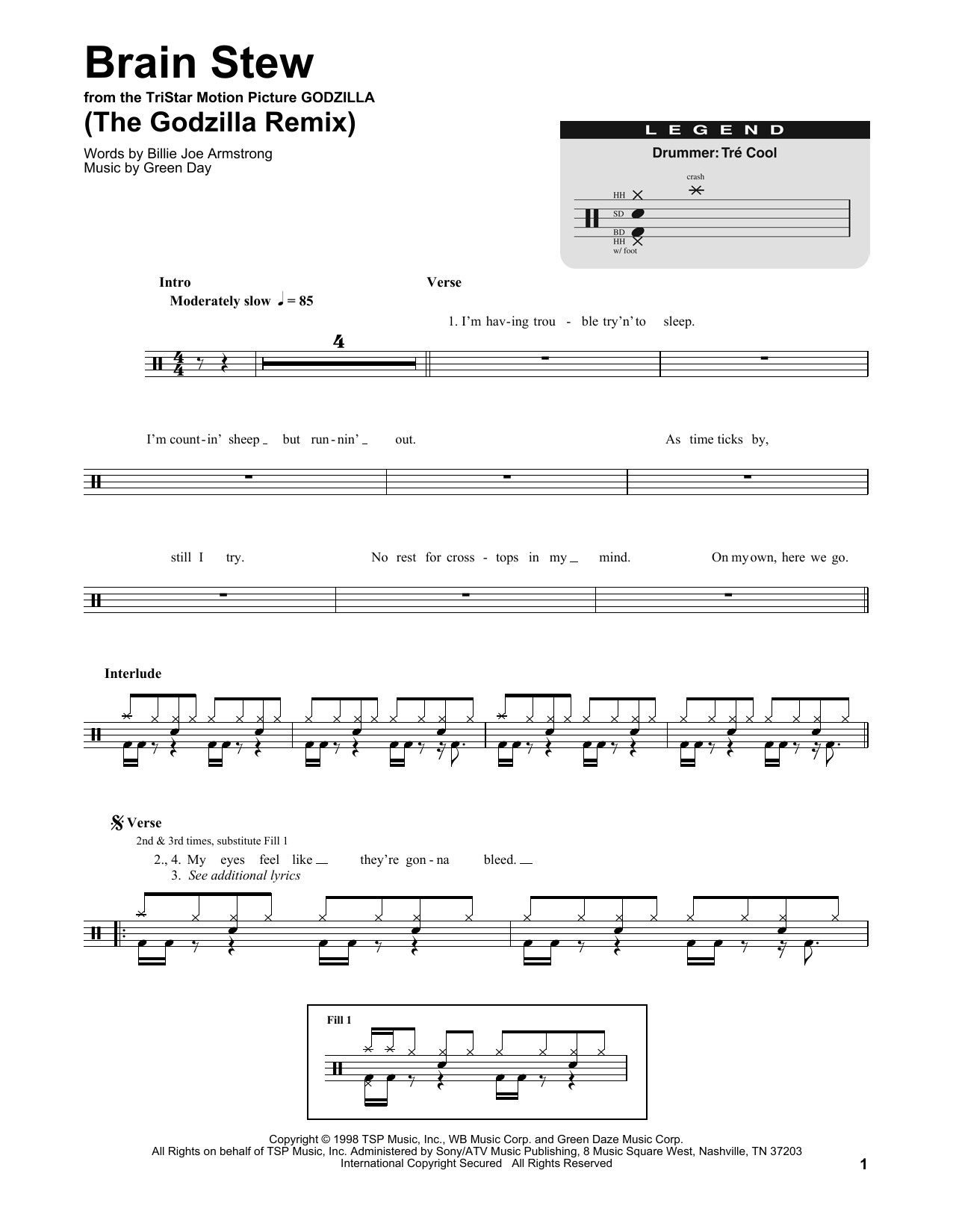 Green Day Brain Stew Tabs
 Sheet Music Digital Files To Print Licensed Green Day