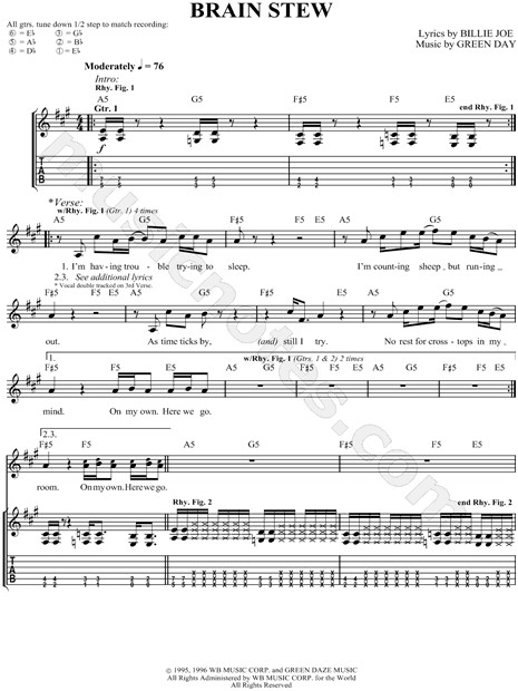 Green Day Brain Stew Tabs
 Green Day "Brain Stew" Guitar Tab in A Major Download