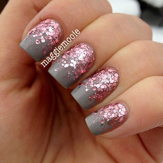 Grey And Glitter Nails
 50 Most Stylish Gray And Pink Nail Art Design Ideas