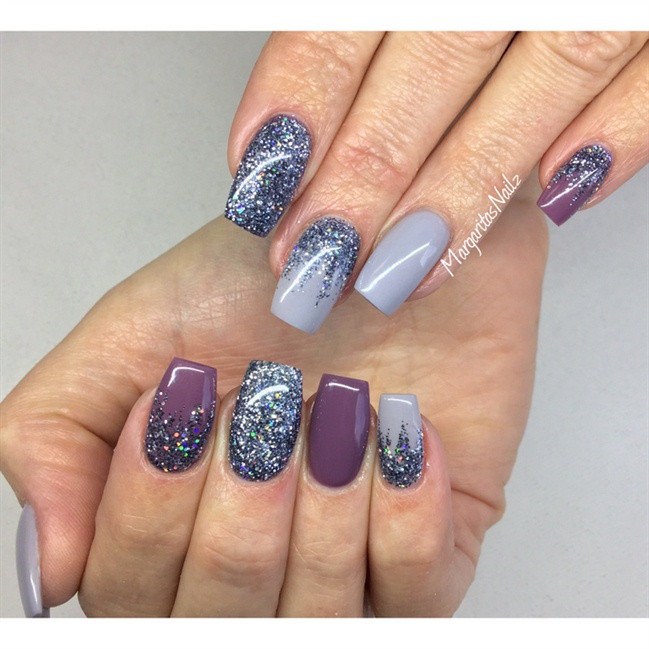 Grey And Glitter Nails
 Grey Nails With Glitter Ombré Nail Art Gallery