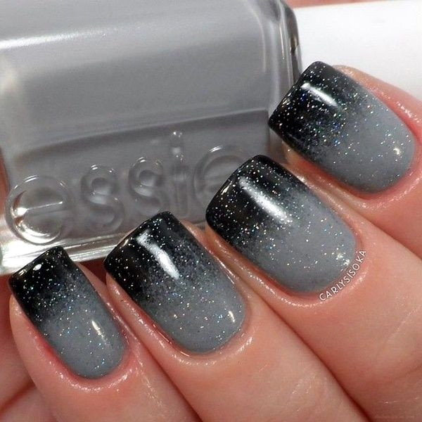 Grey And Glitter Nails
 Grey To Black Glitter Nails s and