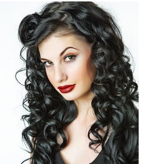 Hairstyle For Long Black Hair
 Long Black Curly Hairstyle With Curly Side Bangs