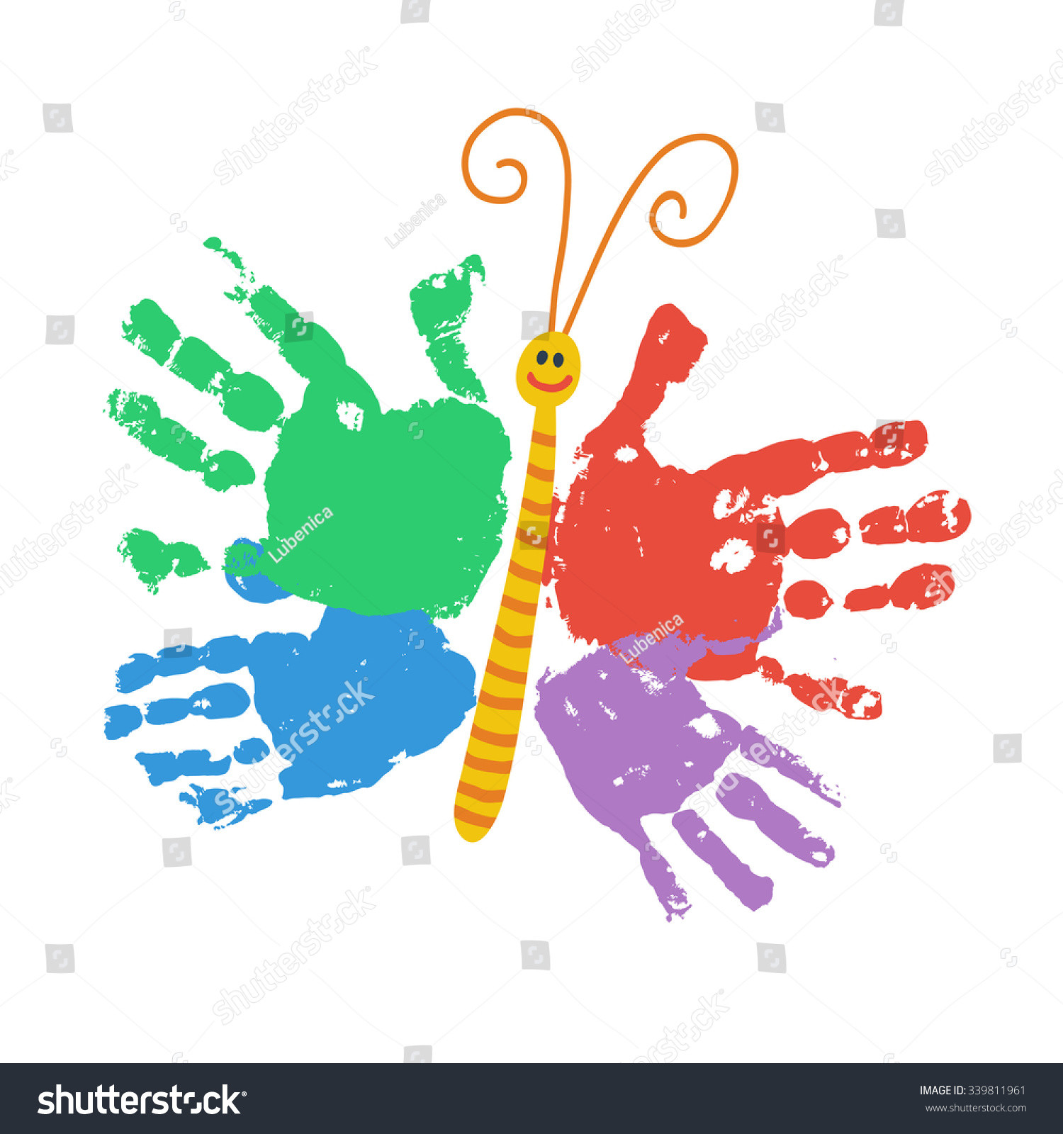 Hand Art For Kids
 Handprint Butterfly Smiling Colorful Kids Palm Stock