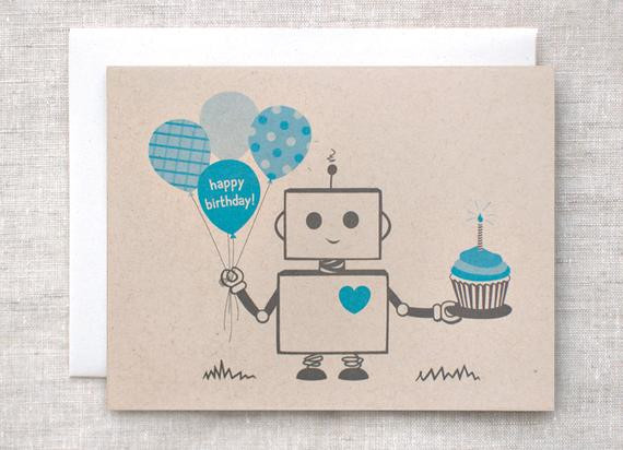 Happy Birthday Card For Him
 Birthday Card for Him Boys Blue Robot Happy by HappyDappyBits