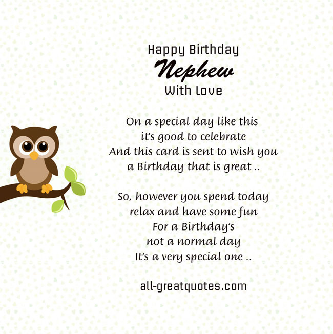 Happy Birthday Quotes For A Nephew
 Nephew Poems And Quotes QuotesGram