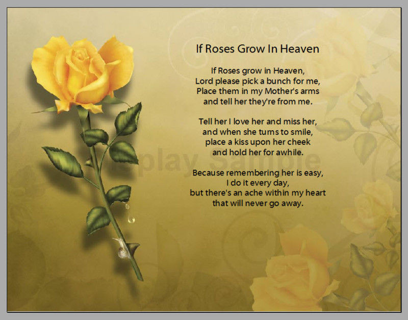 Happy Birthday Quotes For Mom In Heaven
 Personalized If Roses Grow In Heaven Prayer Mother Poem