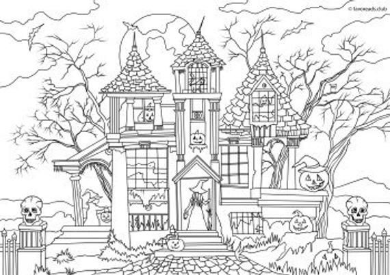 Haunted House Coloring Pages Printables
 Haunted House Printable Adult Coloring Page from