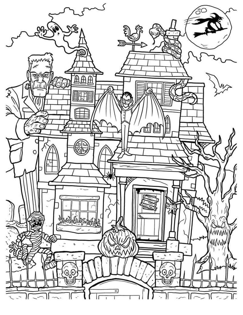 Haunted House Coloring Pages Printables
 Adults Haunted House Coloring Pages Free Printable