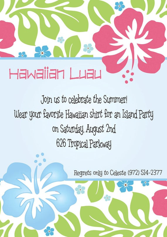 Hawaiian Birthday Invitations
 Items similar to Hawaiian Luau Party Invitation on Etsy