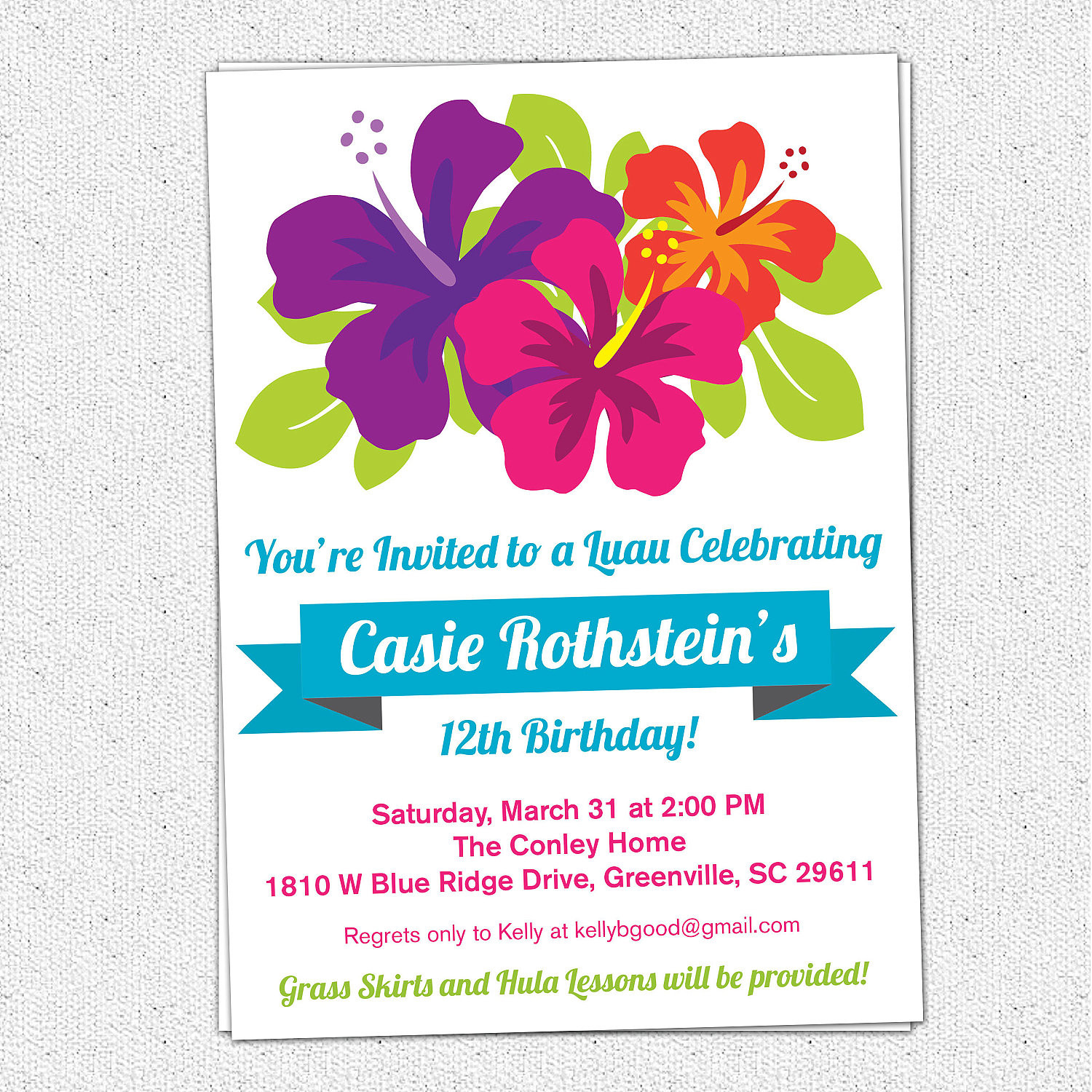 Hawaiian Birthday Invitations
 Luau Birthday Invitations Summer Party Hibiscus Flowers