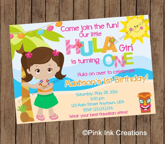 Hawaiian Birthday Invitations
 HULA GIRL Birthday Invitation Hawaiian Birthday Invitation