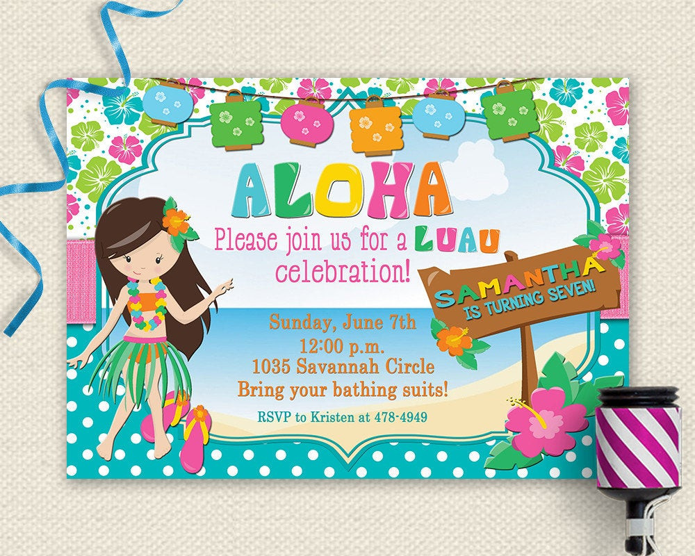 Hawaiian Birthday Invitations
 Luau Invitation Luau Birthday Invitation Luau Party Luau