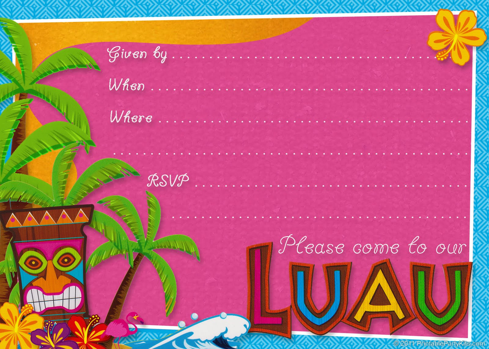 Hawaiian Birthday Invitations
 Party Planning Center Free Printable Hawaiian Luau Party