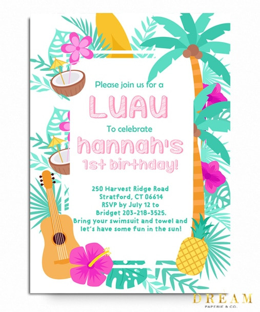 Hawaiian Birthday Invitations
 Luau birthday invitation Luau party floral birthdy invite
