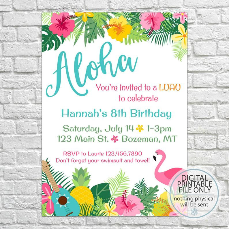 Hawaiian Birthday Invitations
 Luau Birthday Invites Aloha Pineapple Invitations Summer