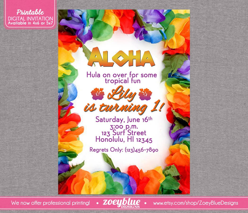Hawaiian Birthday Invitations
 Hawaiian Luau Birthday Party Invitation Girl by