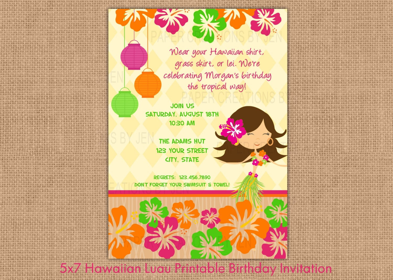Hawaiian Birthday Invitations
 Hawaiian Luau Printable Birthday Invitation