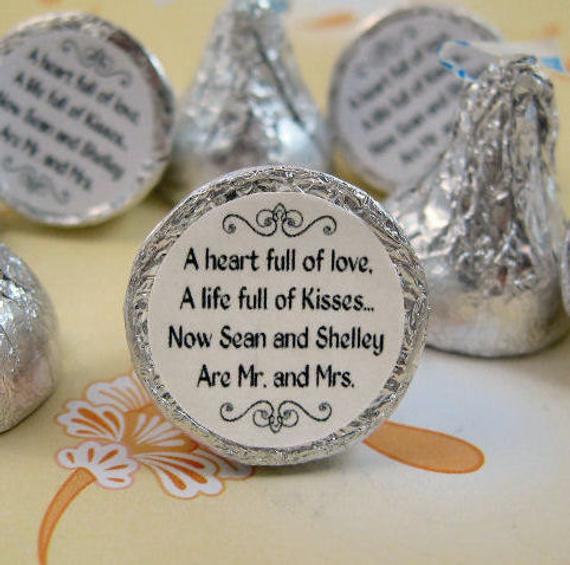 Hershey Kisses Wedding Favors
 Mr and Mrs Kisses Stickers Personalized Round Candy by