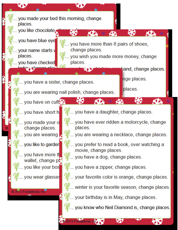 Holiday Gift Exchange Ideas For Groups
 Printable Christmas Changing Places Funsational