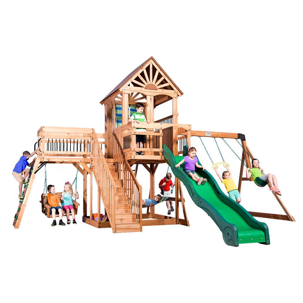 Home Depot Kids Swing Sets
 Backyard Discovery Skyfort II All Cedar Playset 6113