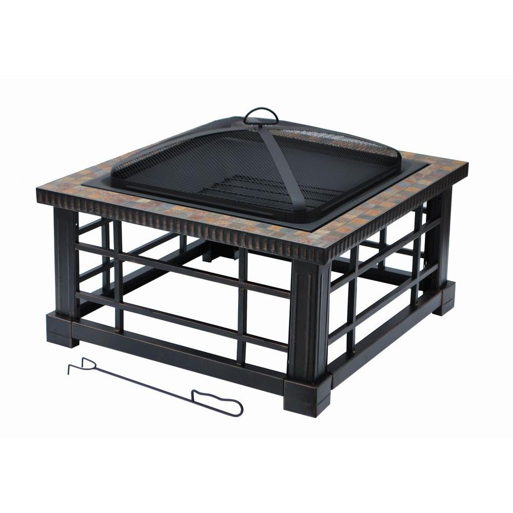 Home Depot Outdoor Fire Pit
 Hampton Bay Woodspire 30 in Square Slate Steel Fire Pit