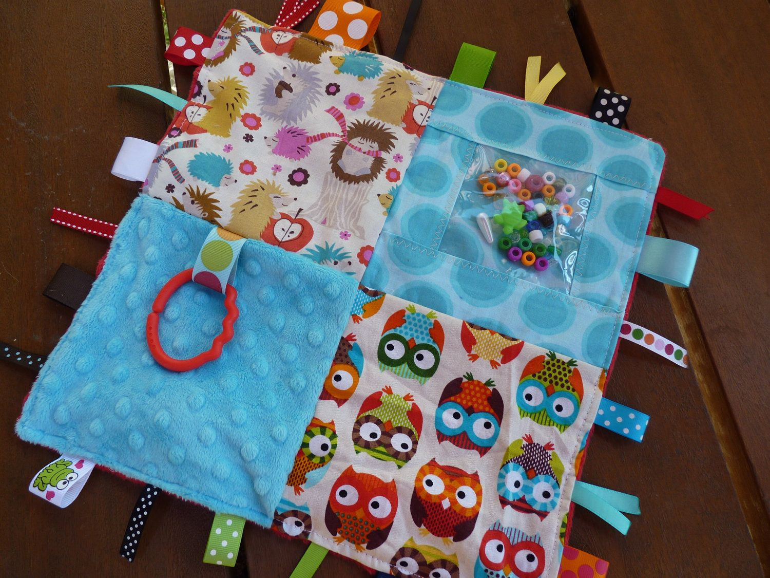 Home Made Baby Gifts
 Bright Owls and Hedgehogs Sensory blanket