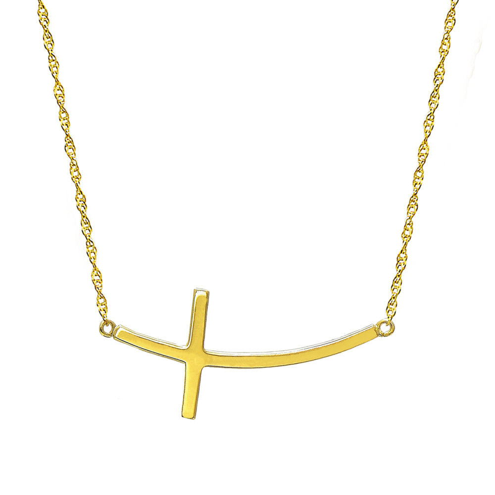 Horizontal Cross Necklace
 10k Yellow Gold Horizontal Curved Cross Necklace