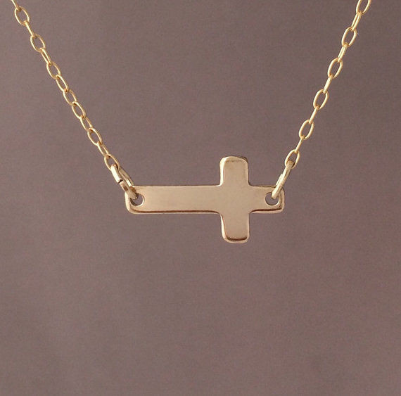 Horizontal Cross Necklace
 Gold Fill Sideways Horizontal Cross Necklace also in