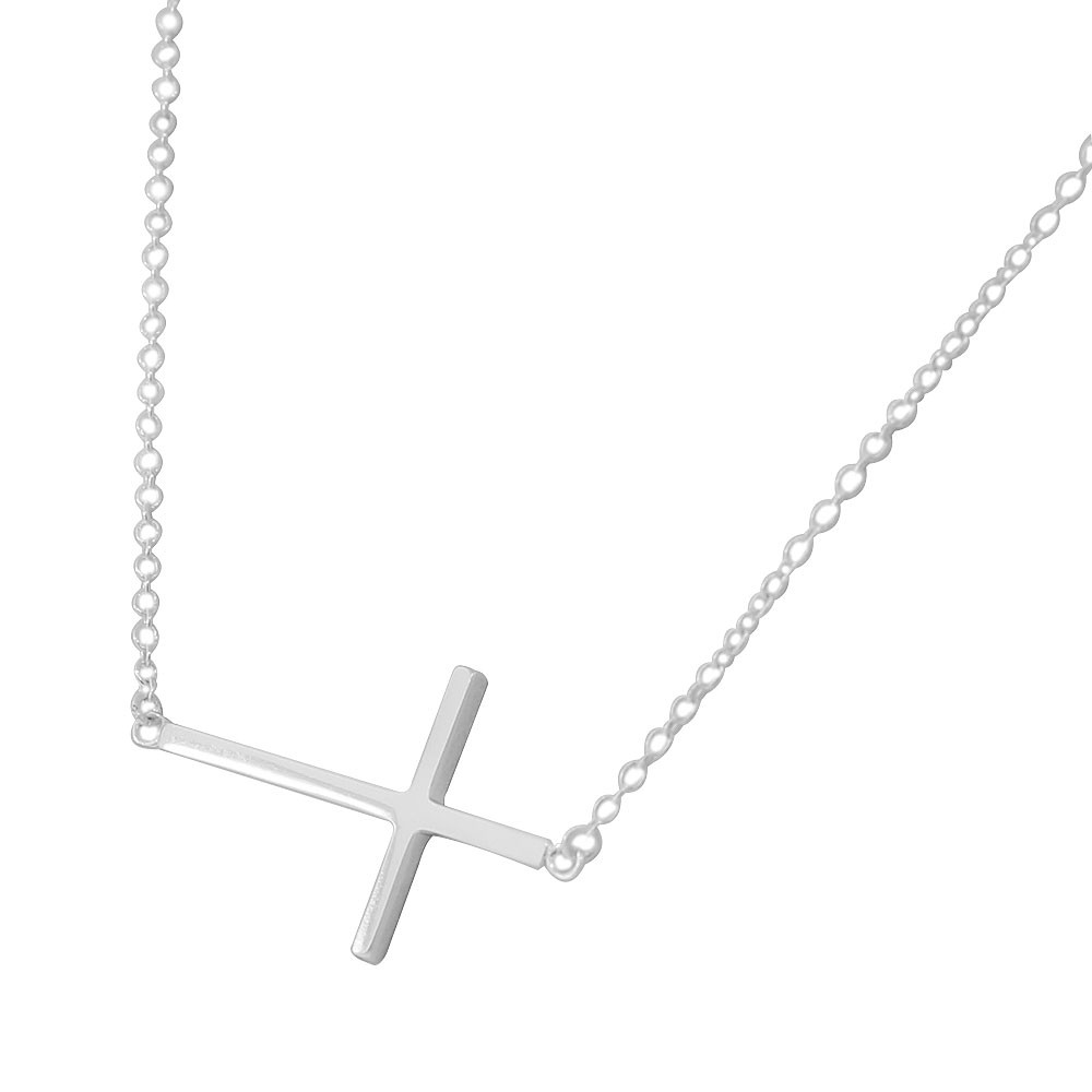 Horizontal Cross Necklace
 925 Sterling Silver Sideways Horizontal Cross Pendant