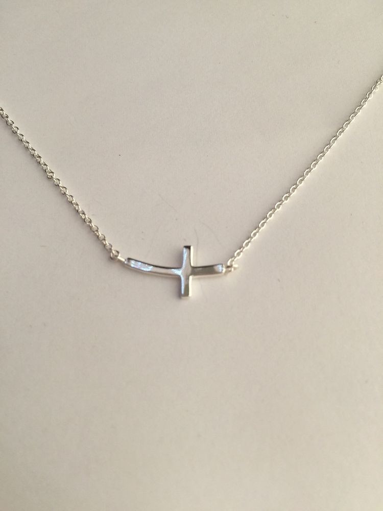 Horizontal Cross Necklace
 925 Sterling Silver Small Curve Horizontal Sideway Cross