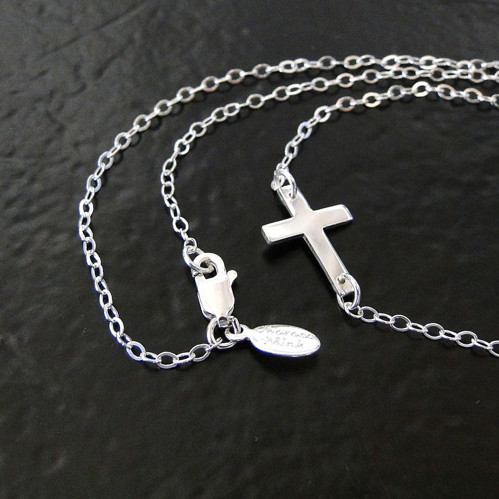 Horizontal Cross Necklace
 Sideways Cross Necklace Small Horizontal Sterling Silver