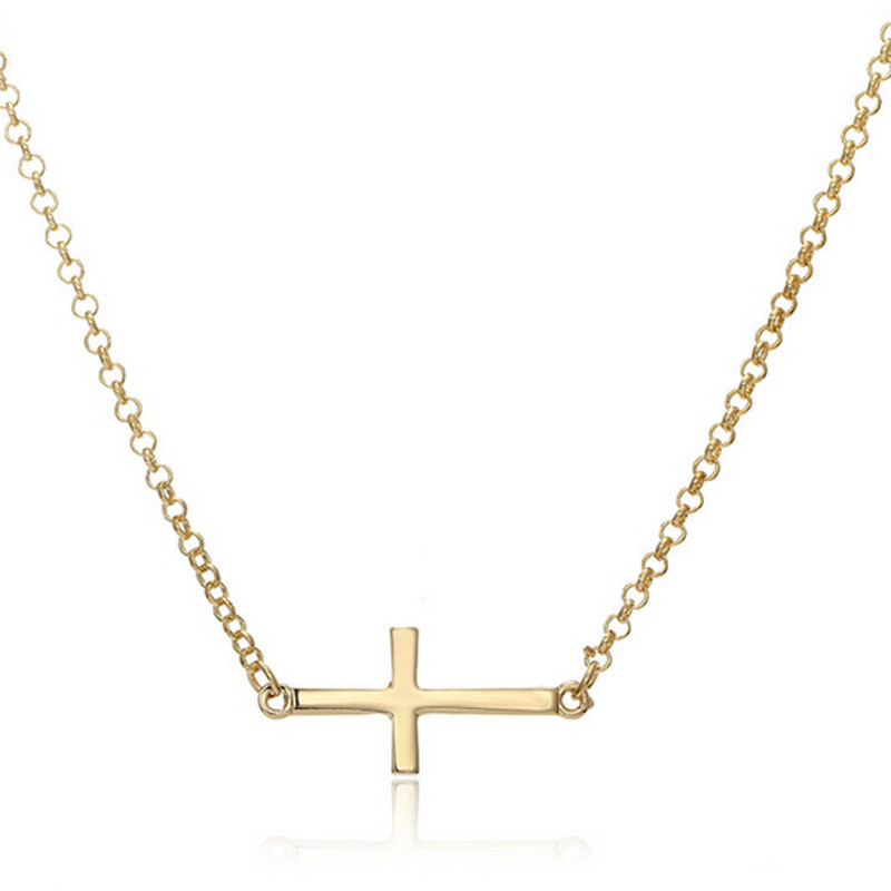 Horizontal Cross Necklace
 Simple Women y Horizontal Sideways Cross Pendant
