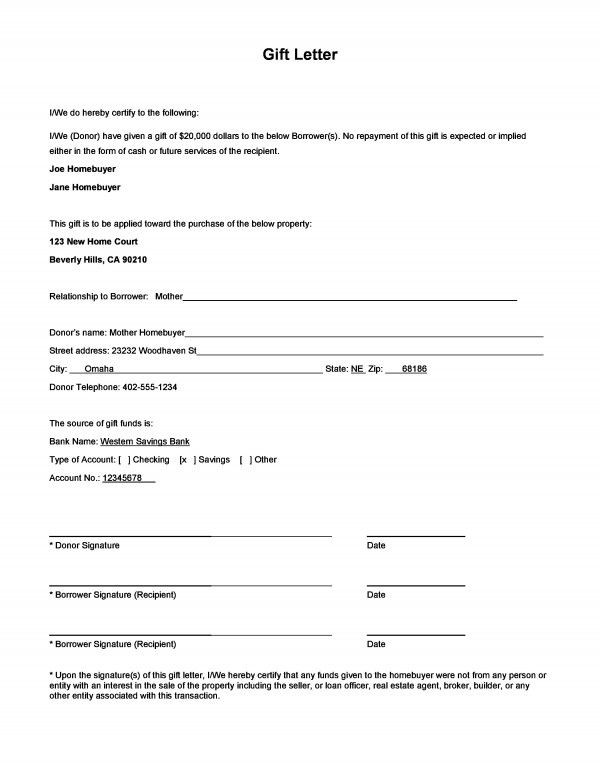 How Much Can A Parent Gift A Child
 Download a Sample Gift Letter Form