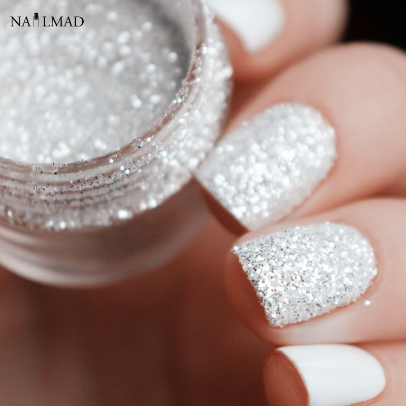 How To Apply Glitter Dust To Nails
 10ml Shiny Silver Nail Glitter Sequin White Glitter Powder