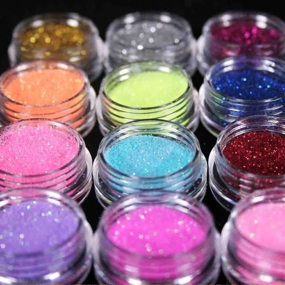 How To Apply Glitter Dust To Nails
 12 Bottle Set Nail holographic Glitter Powder Dust 3D Tip