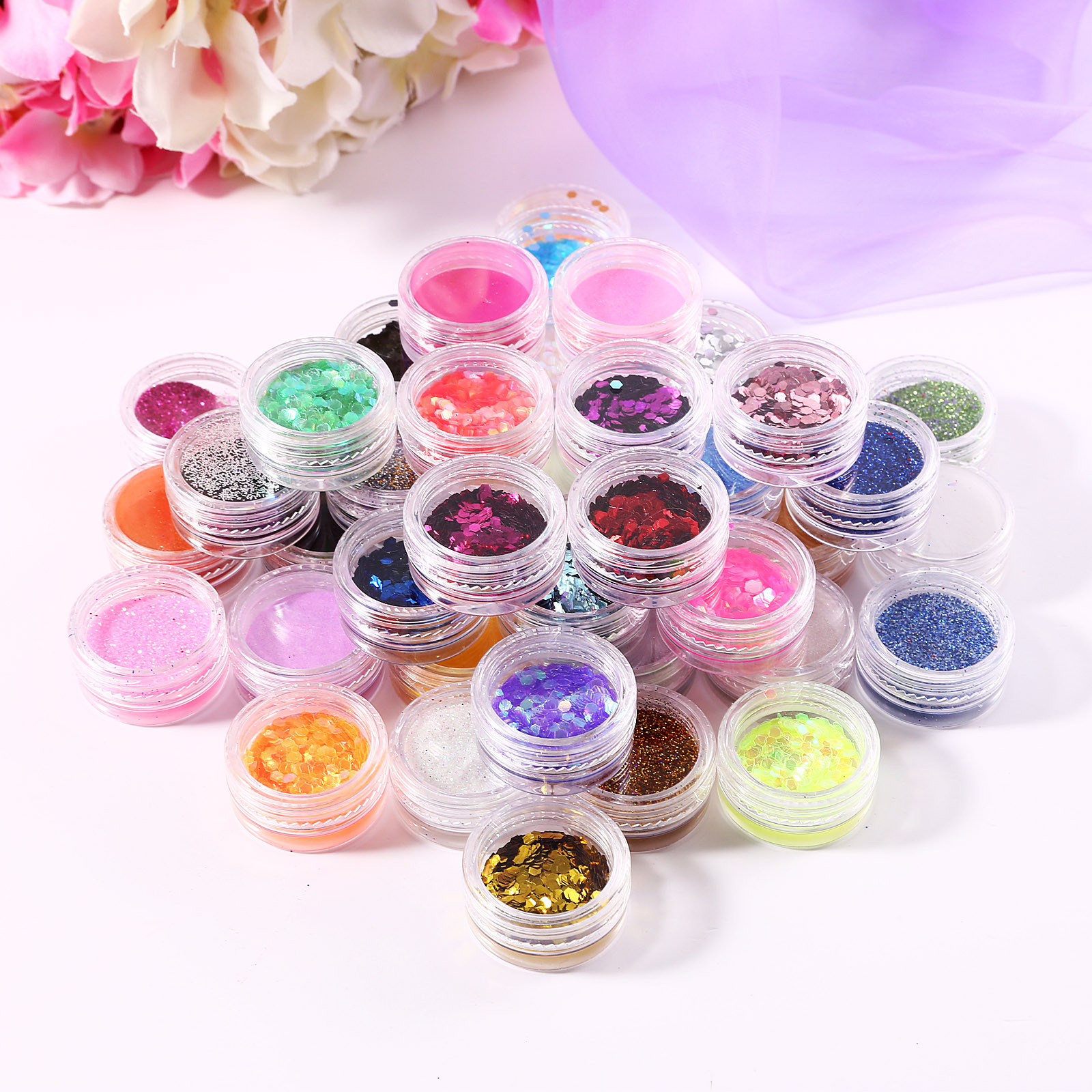 How To Apply Glitter Dust To Nails
 48 Colors Nail Art Glitter Powder Dust For UV Gel Acrylic