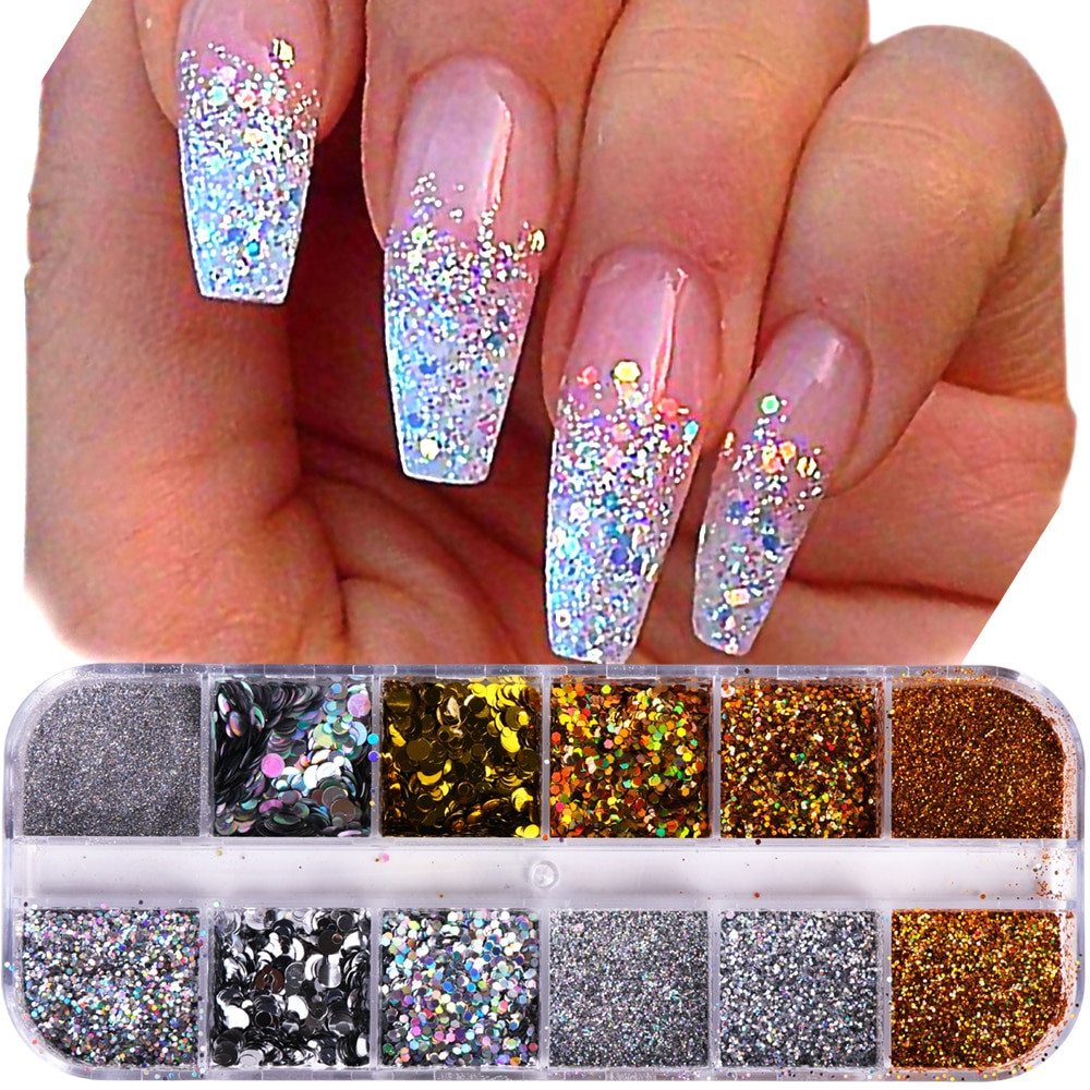 How To Apply Glitter Dust To Nails
 1Case Nail Glitter Powder Dust Iridescent Flakies Sequins