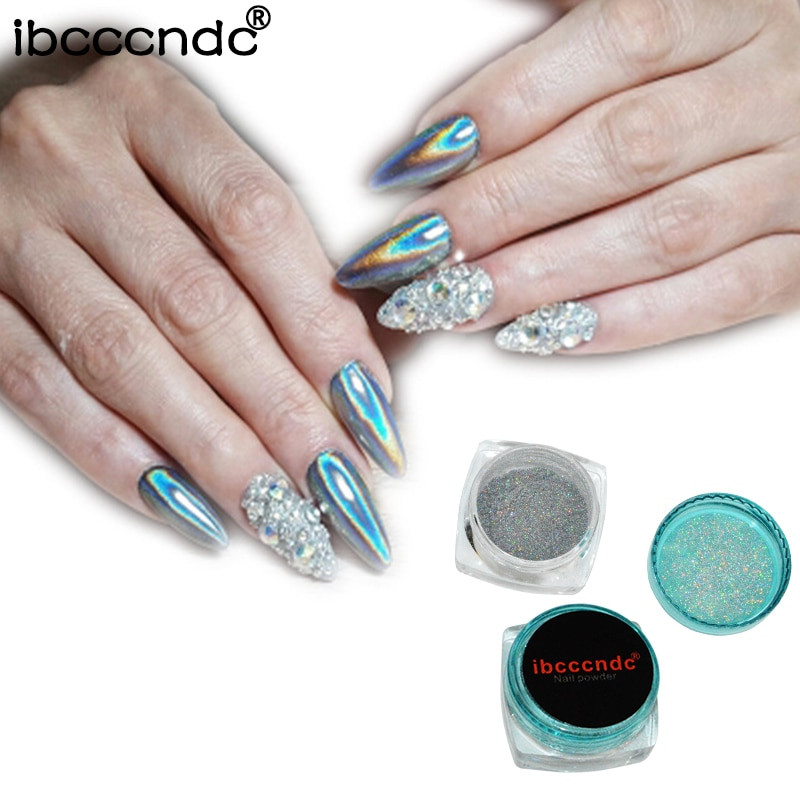 How To Apply Glitter Dust To Nails
 1g Box Rainbow Mirror Nail Glitter Powder Holographic