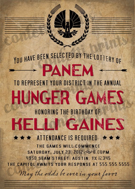 Hunger Games Birthday Invitations
 48 best images about Priscilla s Hunger Games Party on
