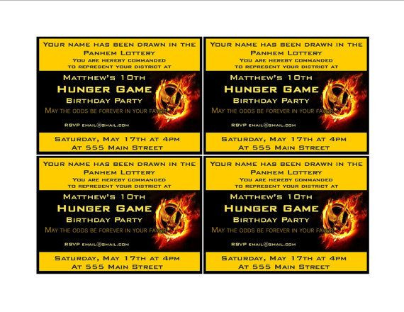 Hunger Games Birthday Invitations
 Hunger Games Birthday Party Invitation Cards