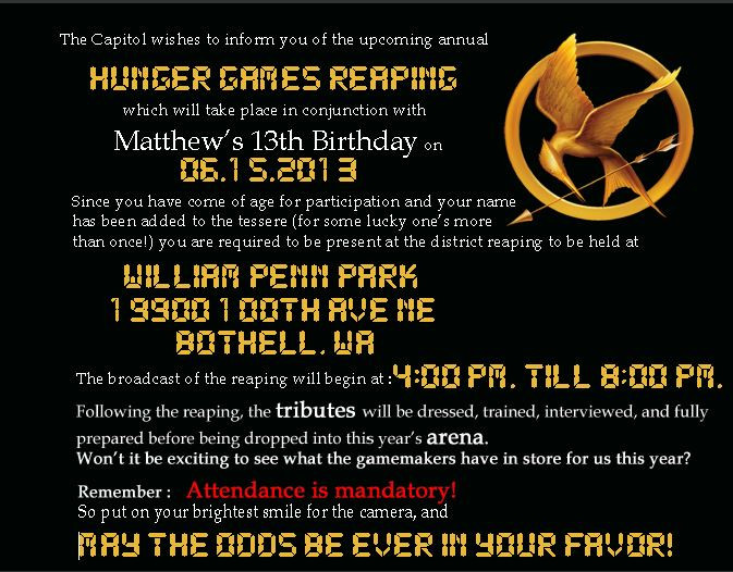 Hunger Games Birthday Invitations
 Lesa Barry s Journey through Artland Hunger Games