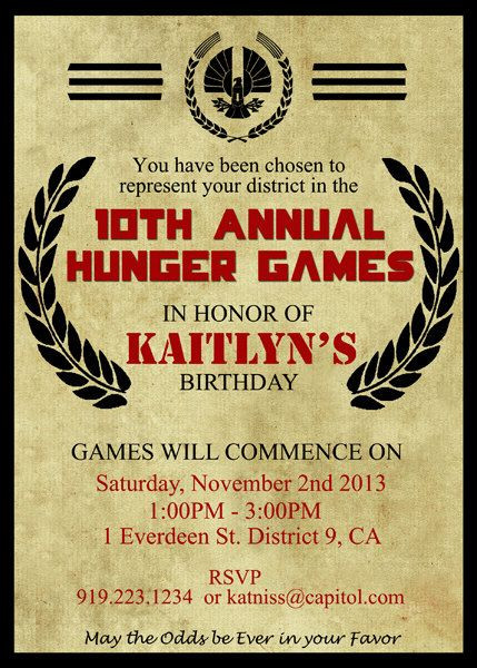 Hunger Games Birthday Invitations
 Hunger Games Inspired Birthday Invitation Invite Notice