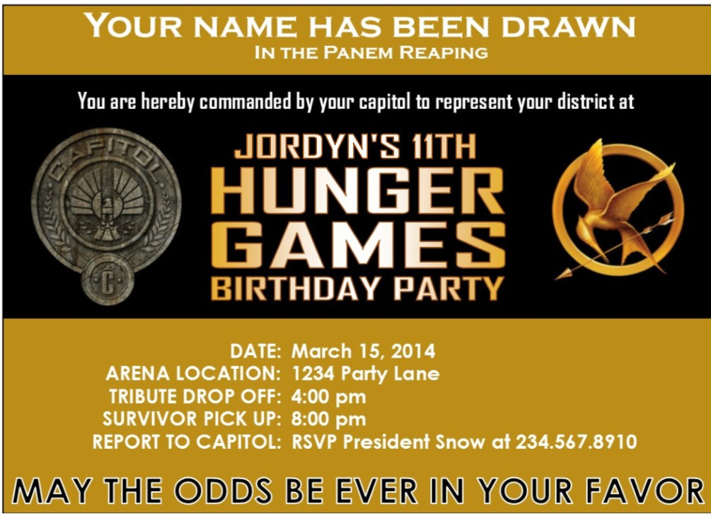 Hunger Games Birthday Invitations
 Hunger Games Party Ideas and Games