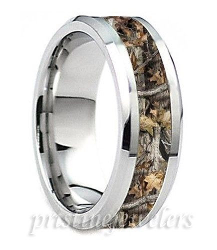 Hunting Wedding Bands
 Titanium Mens Camouflage Ring Silver Mossy Oak Hunter