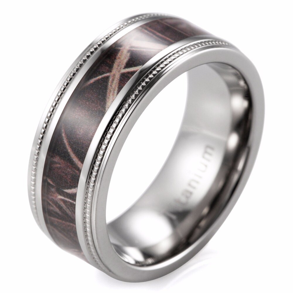 Hunting Wedding Bands
 8mm Men s Camo Wedding Ring Titanium Milgrain Edges Camo