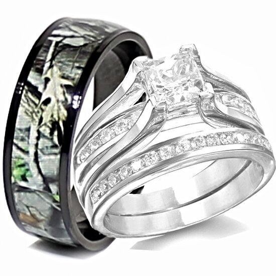 Hunting Wedding Bands
 His TITANIUM Camo & Hers STERLING SILVER Wedding Rings Set